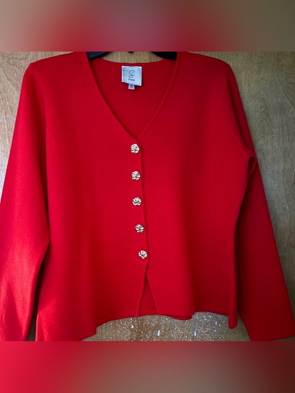 Sioni Womens Red Cardigan Sweater Long Sleeve Button Up Size M Soft